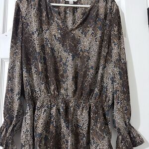 Brown and Black Animal Print Blouse